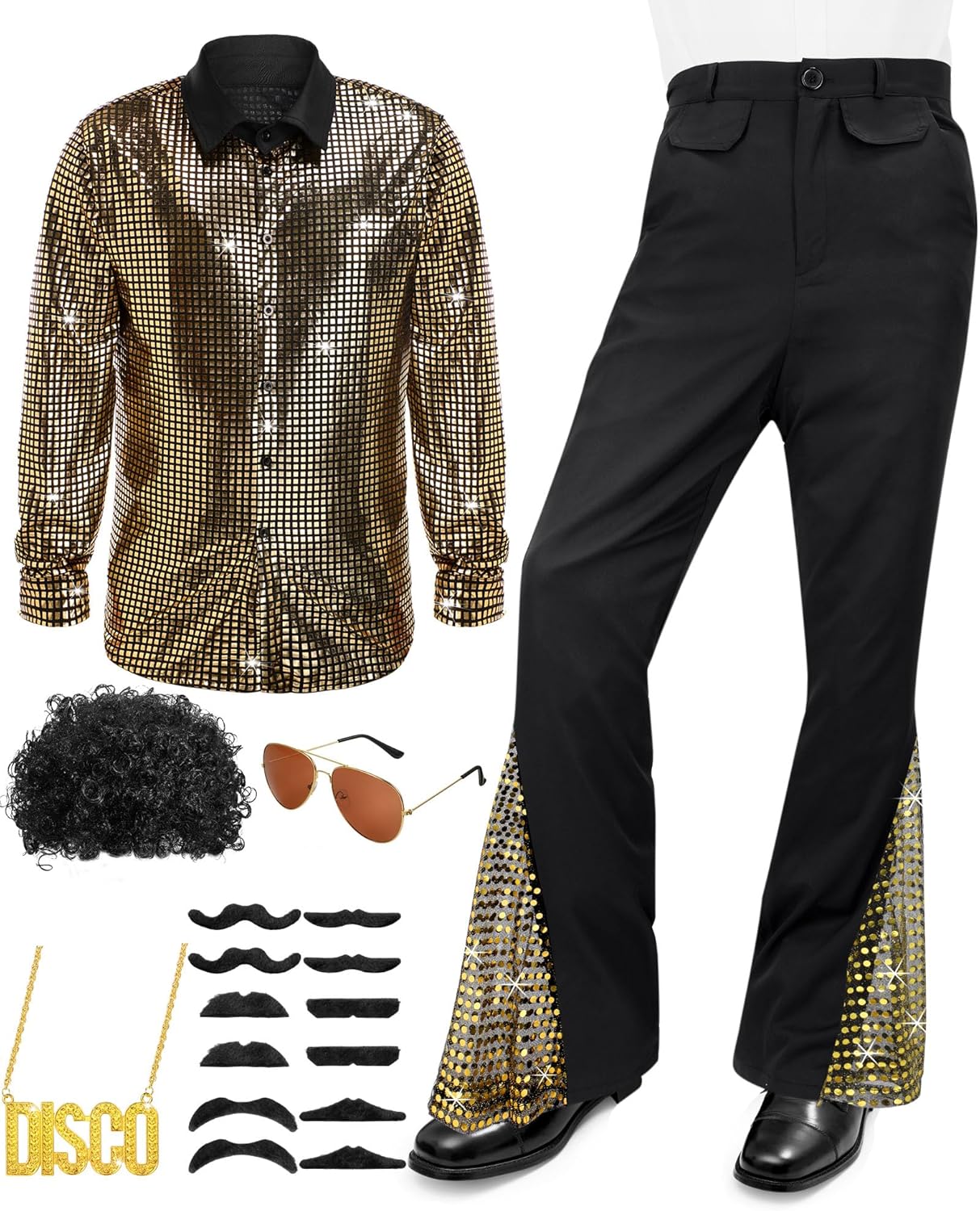 6 Pcs Mens 70s Disco Outfits for Retro Halloween Fun