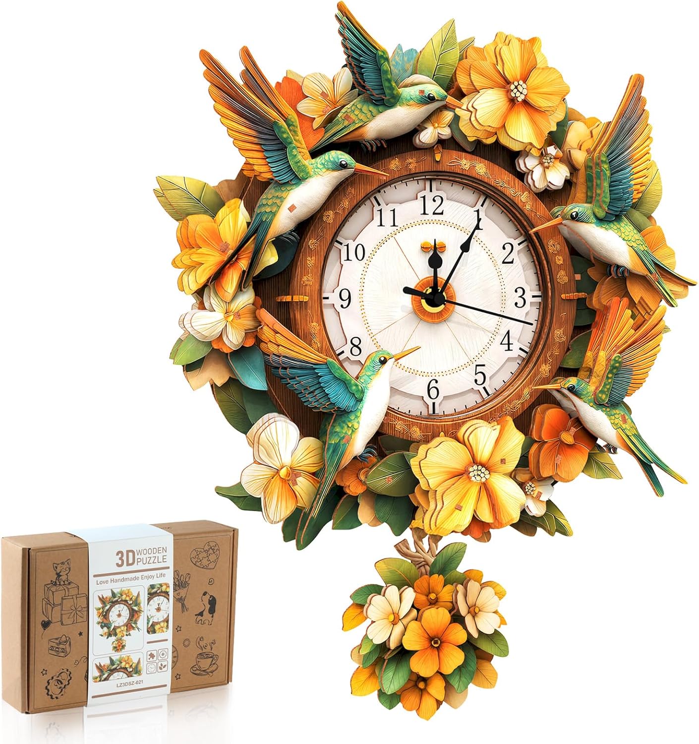 3D Wooden Puzzles for Adults - Hummingbird Clock Model Kit