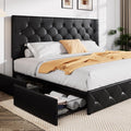 Allewie King Size Black Metal Faux Leather Bed Frame with Drawers