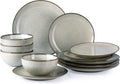 Ceramic Dinnerware Sets for 4, 12 Pieces - Reactive Glaze, Scratch