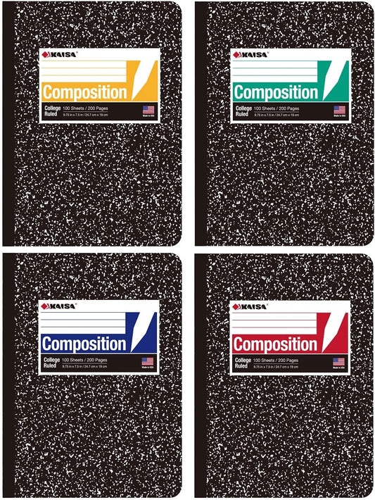 KAISA College Ruled Composition Notebooks - Set of 4