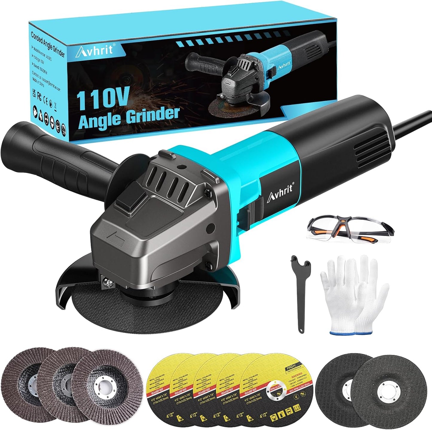 10 Amp 4-1/2 inch Corded Angle Grinder Tool for Cutting & Grinding
