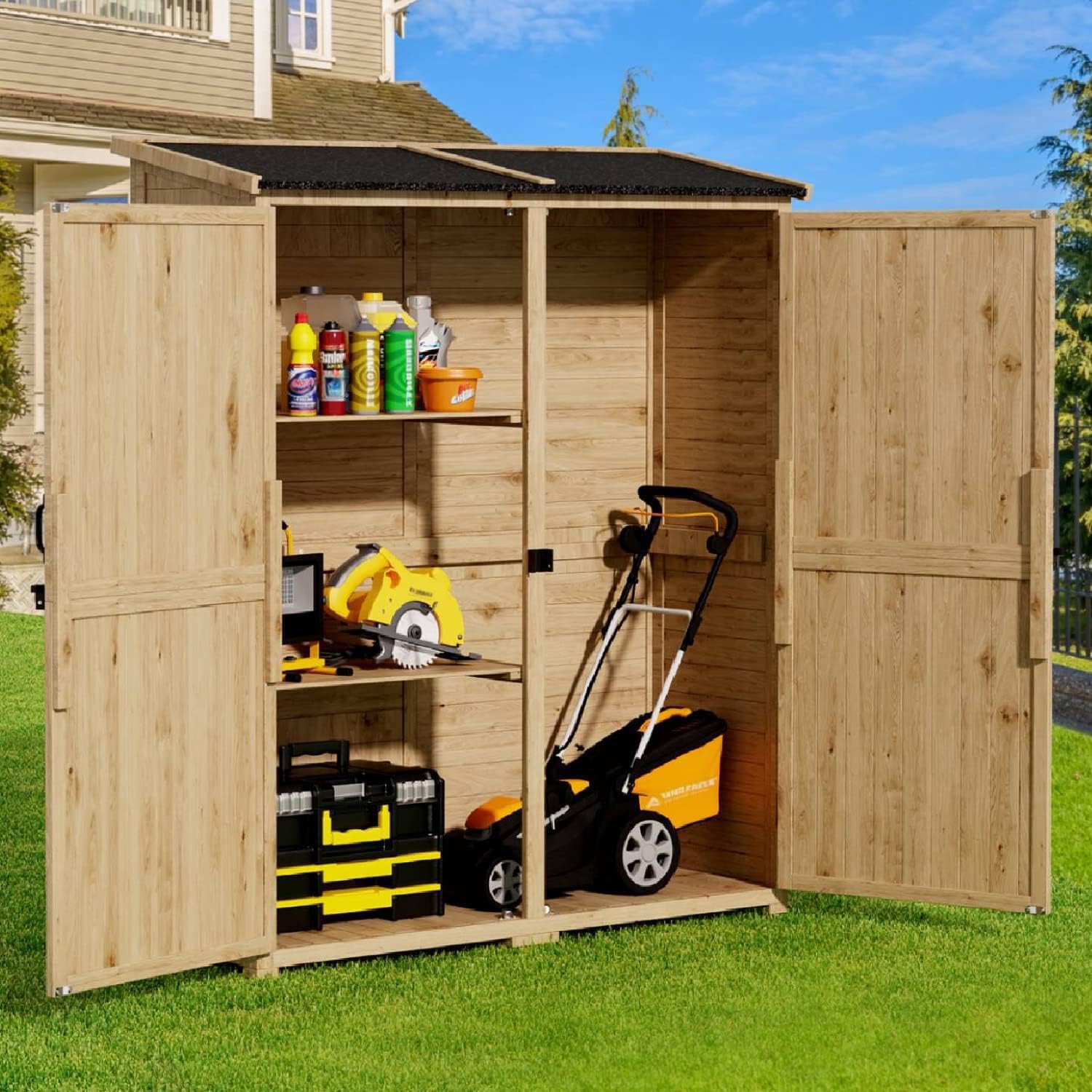 Gizoon Outdoor Storage Cabinet with Waterproof Roof and Shelves