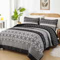 Boho Quilt Set King Black Striped Patchwork Coverlet Set - Lightweight