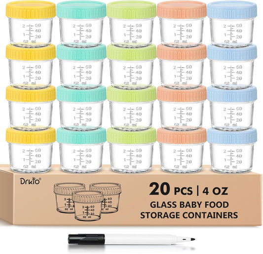 20 Pack Glass Baby Food Containers - 100% Leak-Proof & BPA-Free