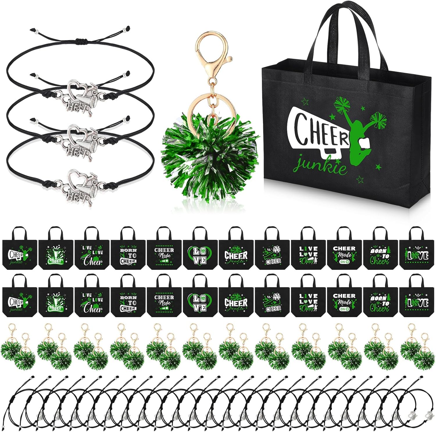 72 Pcs Cheerleading Gifts Set with Bags, Keychains, and Bracelets