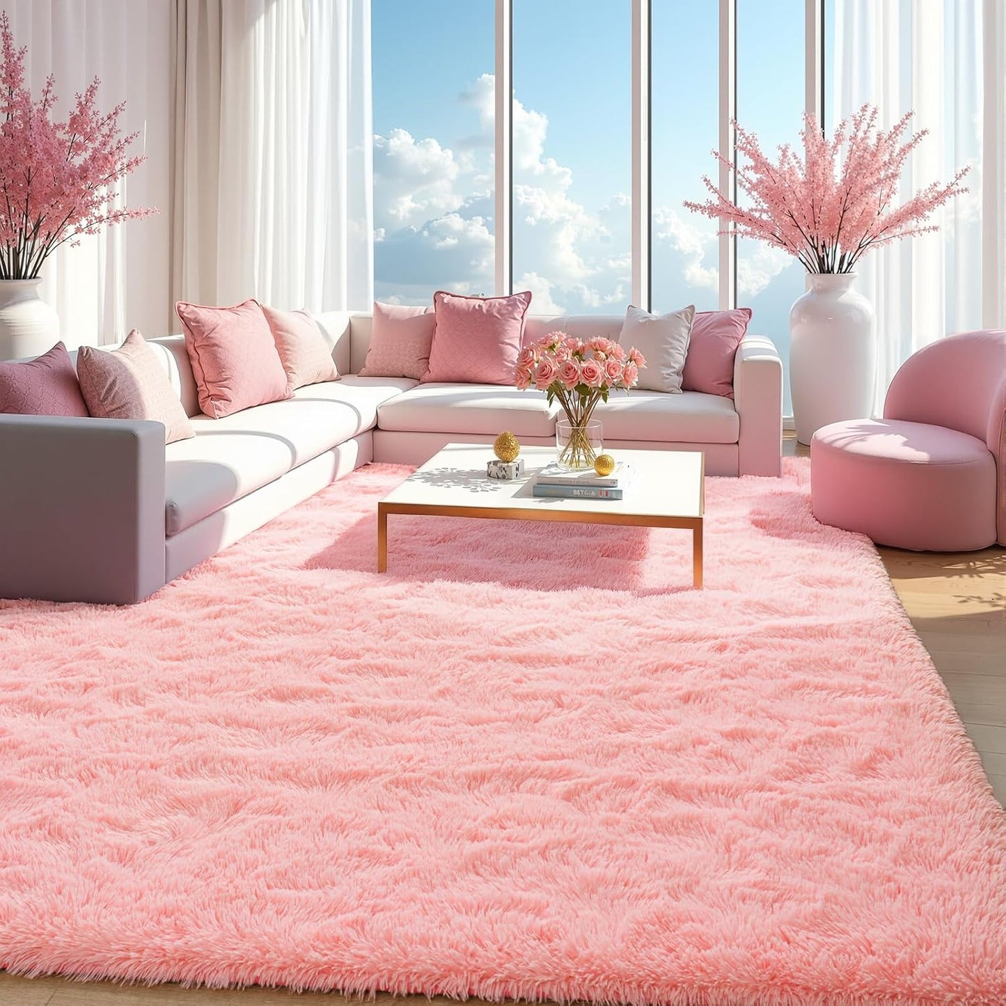Zentavio Pink Rugs for Girls Room - Soft Fluffy Shag Carpet