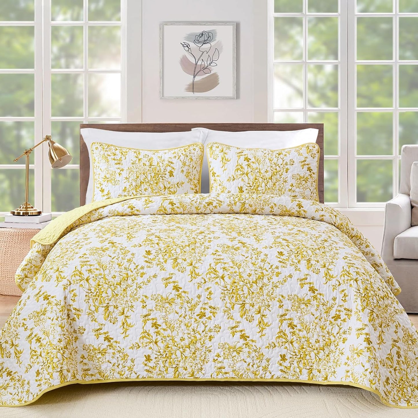WONGS BDEEING Queen Size Quilt Set with Botanical Design