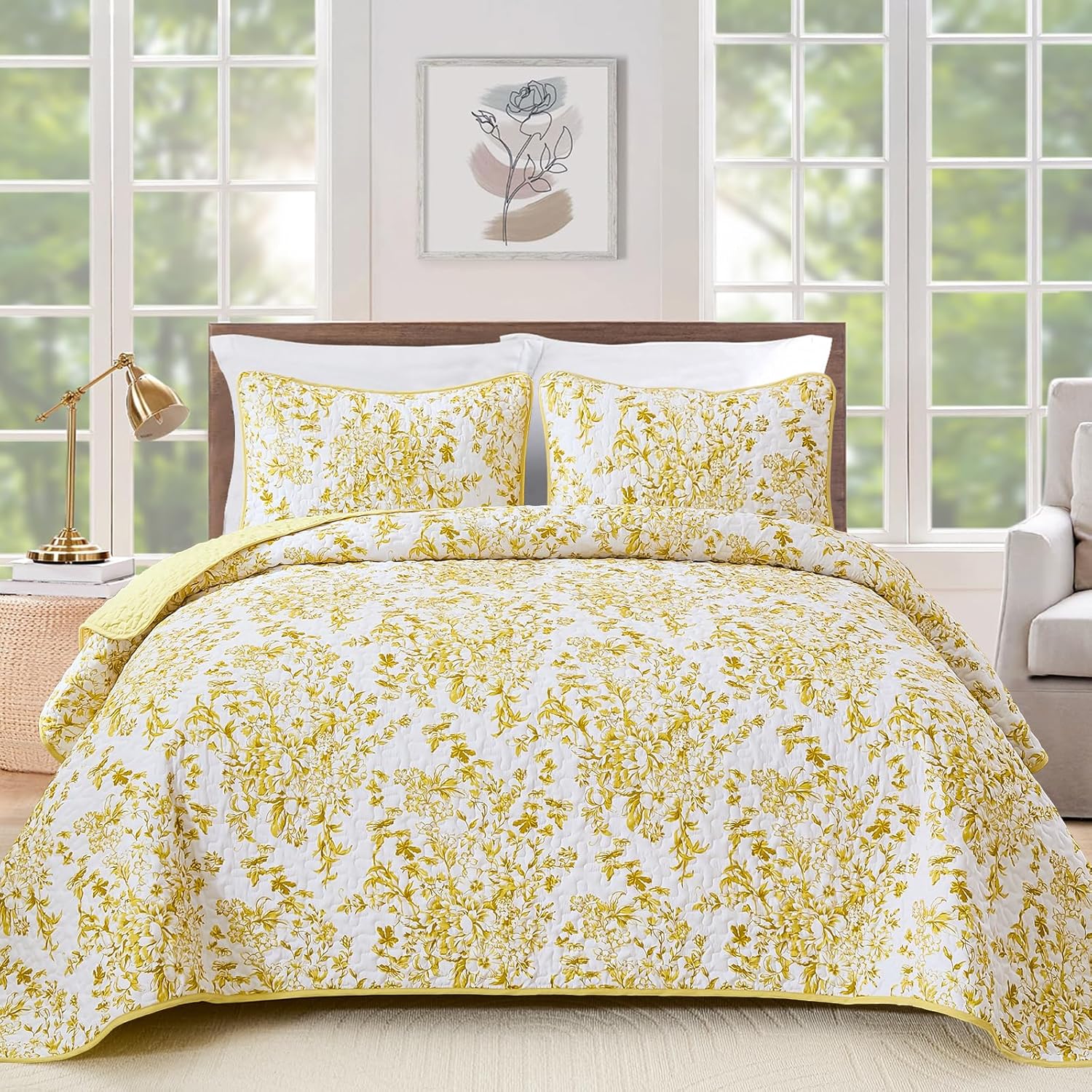 WONGS BDEEING Queen Size Quilt Set with Botanical Design