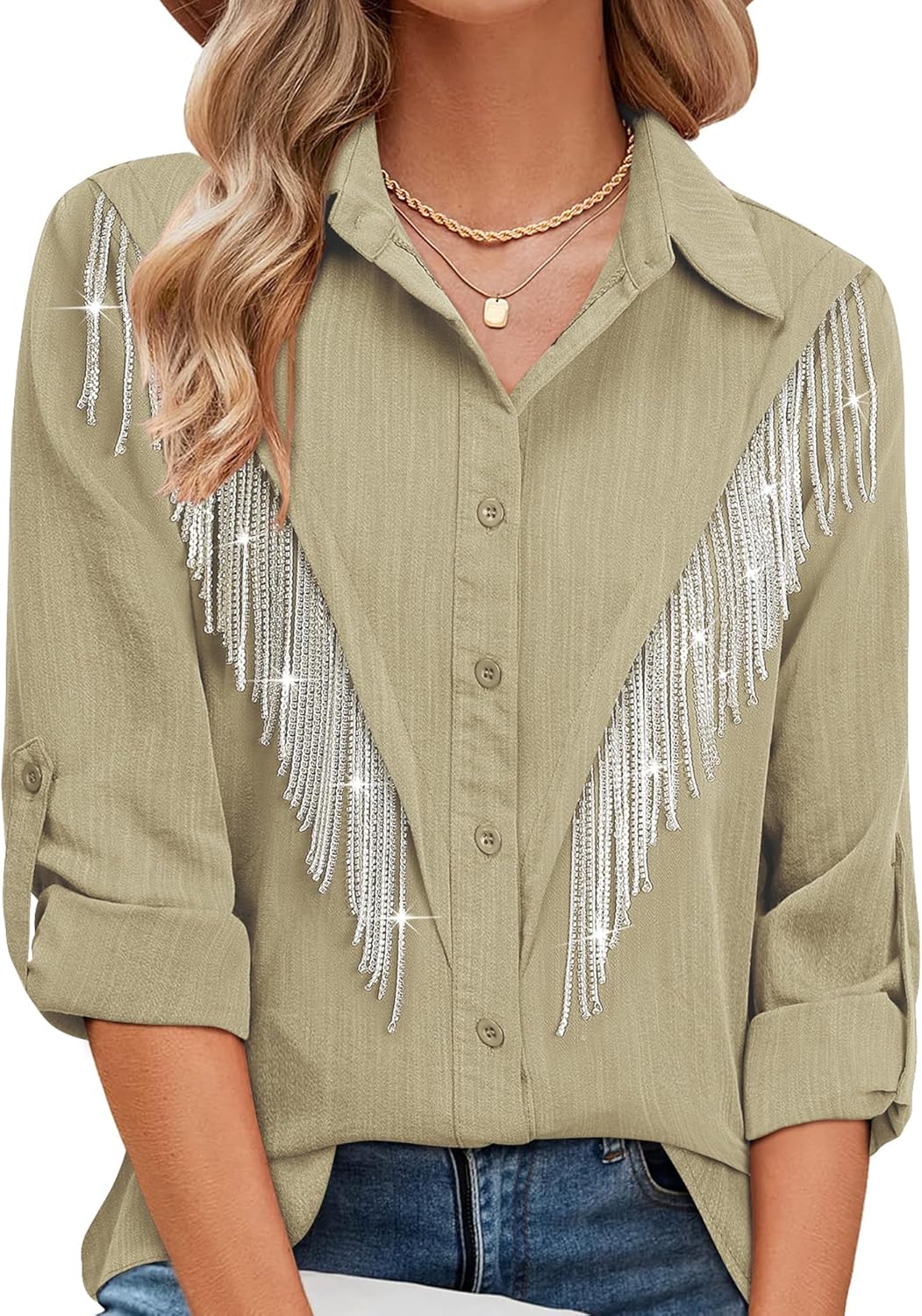 Sparkly Fringe Button Down Shirt for Western Cowgirl Style