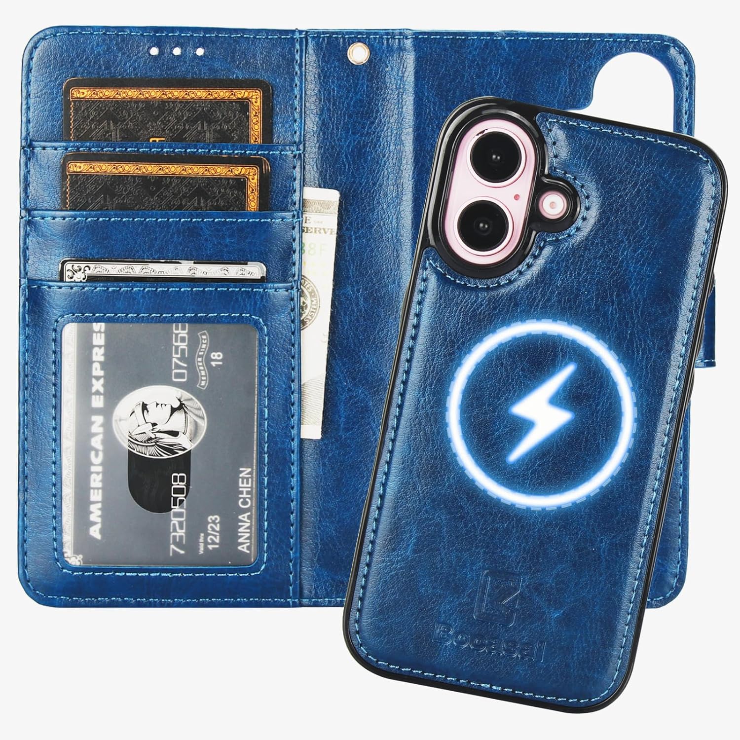 Bocasal iPhone 16 Wallet Case with RFID Blocking and Kickstand