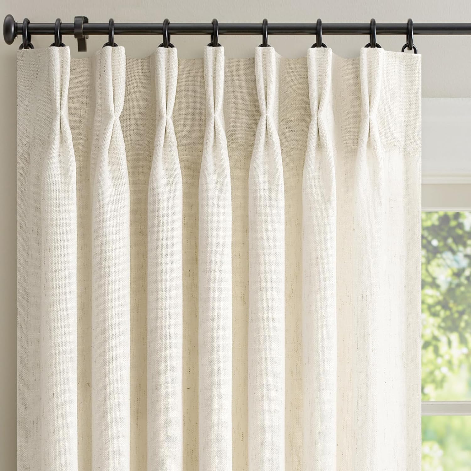 Pinch Pleated Linen Curtains 96 in Long for Living Room Bedroom