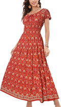 Women's Boho Floral Tiered Maxi Dress - Scoop Neck Summer Flow
