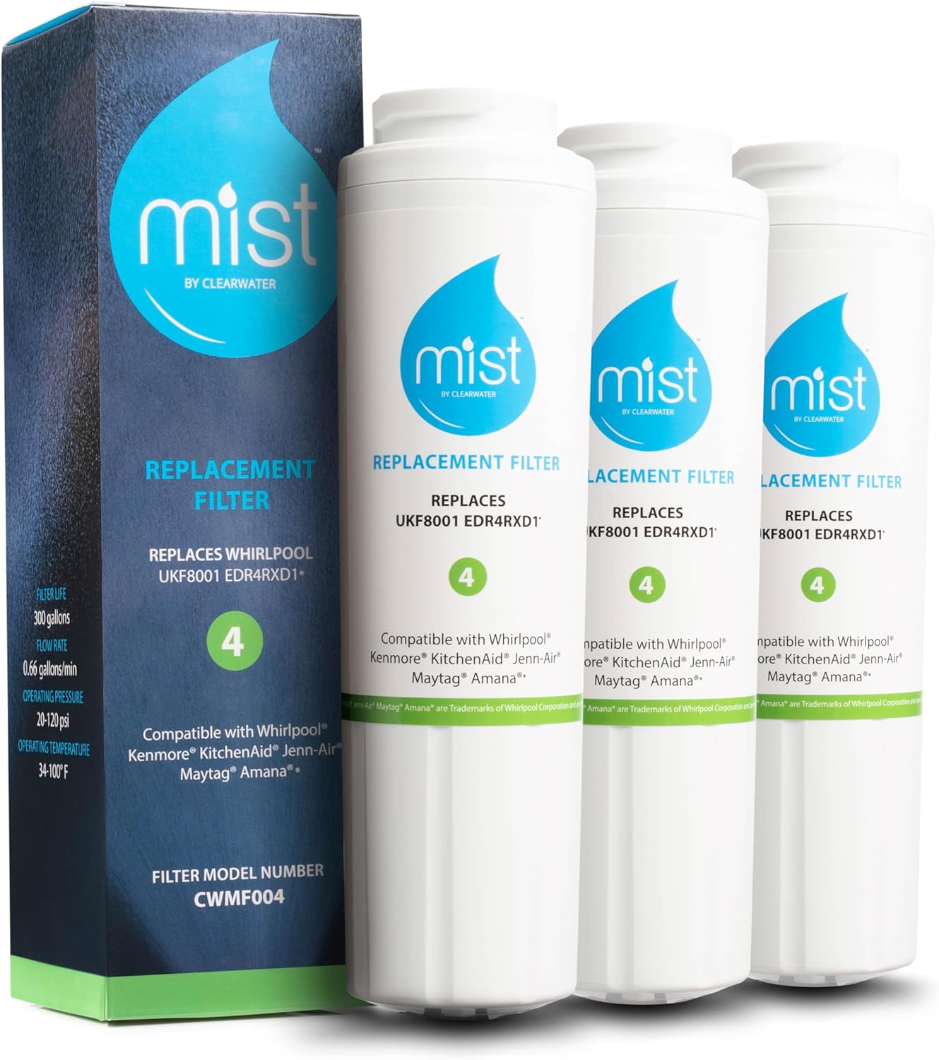 Mist EDR4RXD1 Refrigerator Water Filter Replacement 3-Pack