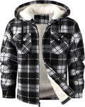 ZITY Men's Flannel Hooded Jacket Sherpa Lined Plaid Shirt Jacket