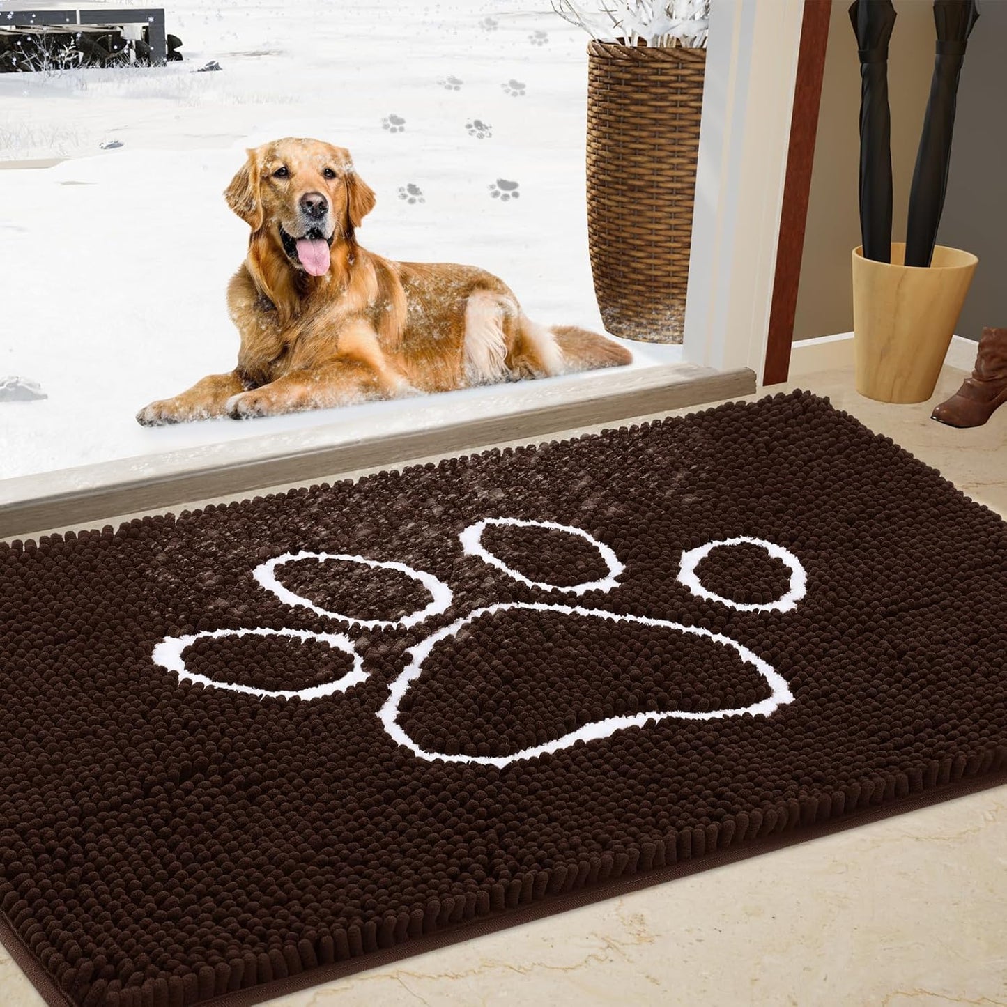 Dog Door Mat for Muddy Paws, Chenille Absorbent Doormat 60x36