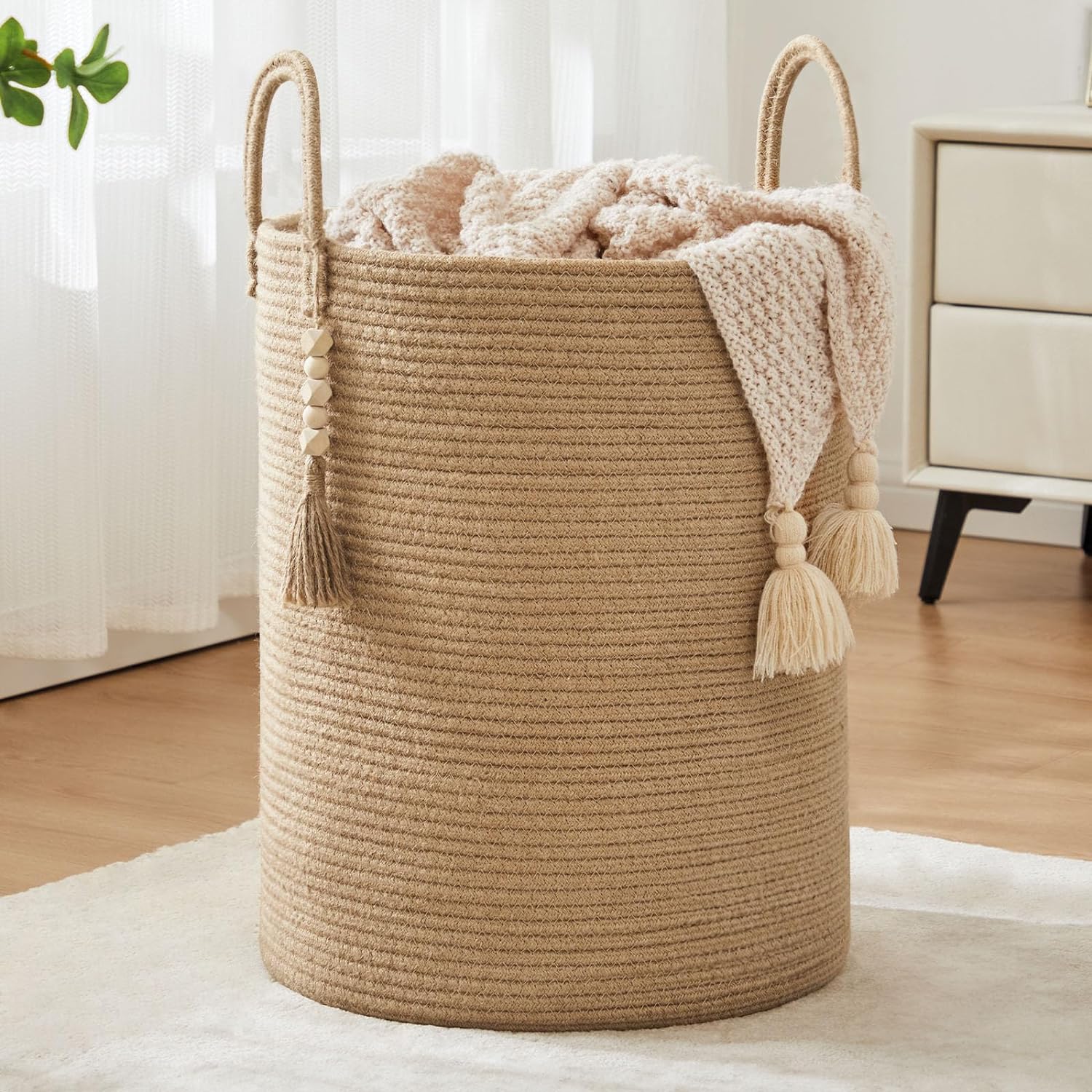 Eco-friendly Jute Woven Rope Laundry Hamper for Storage