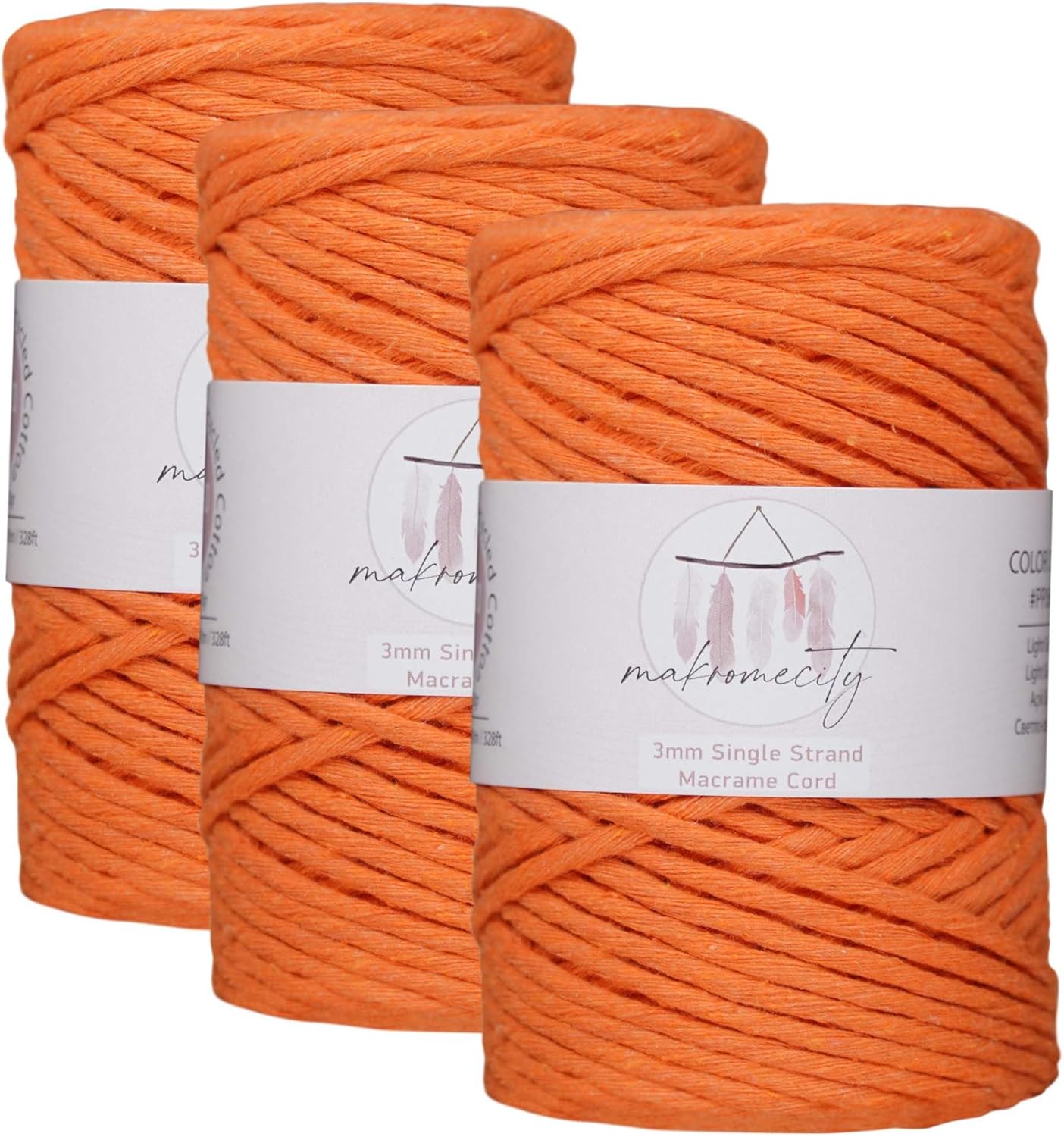 3 Skeins of 3mm Single Strand Macrame Cord for Art Projects