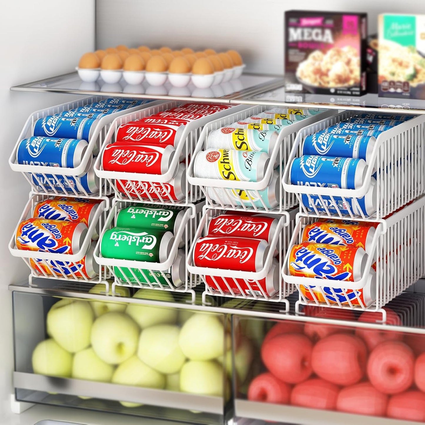Stackable Soda Can Organizer for Refrigerator - 8 Pack Storage
