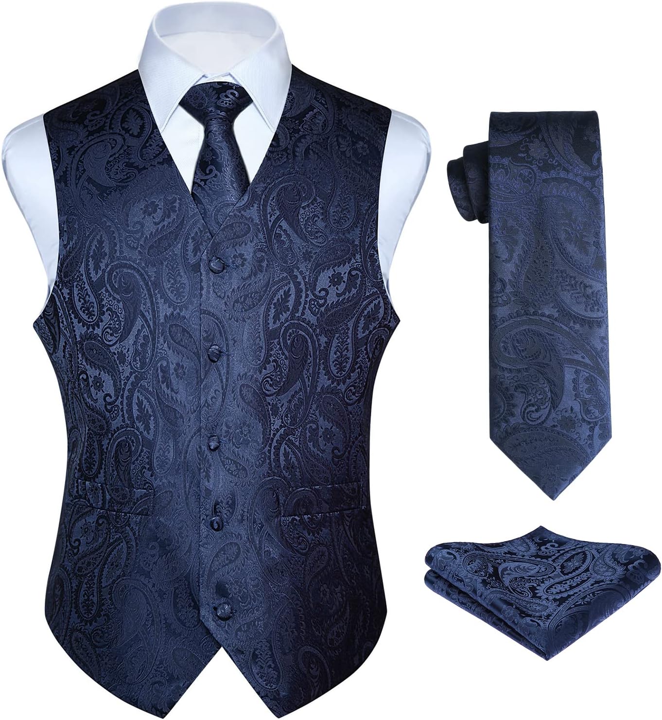 HISDERN Men's Paisley Vest Tie Set for Weddings and Parties