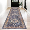 KOZYFLY Hallway Runner Rug 2.6x12 ft Gold Navy - Soft Vintage Runner