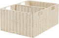 Vagusicc Wicker Storage Basket Set of 2 - Foldable Beige Organizers