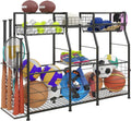 Garage Sports Equipment Organizer - Ball Storage Rack with Wheels
