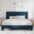 King Platform Bed Frame with Blue Upholstered Headboard - Quiet