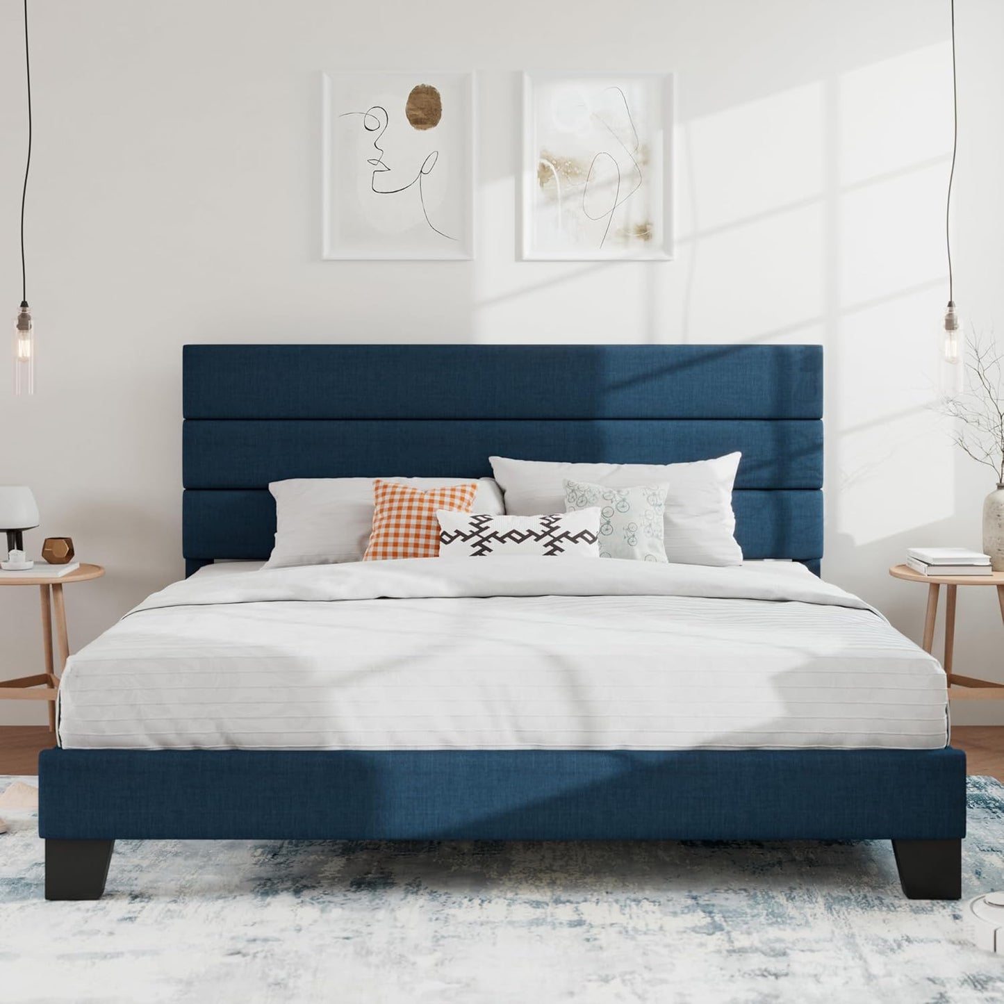 SHA CERLIN King Platform Bed Frame with Upholstered Headboard