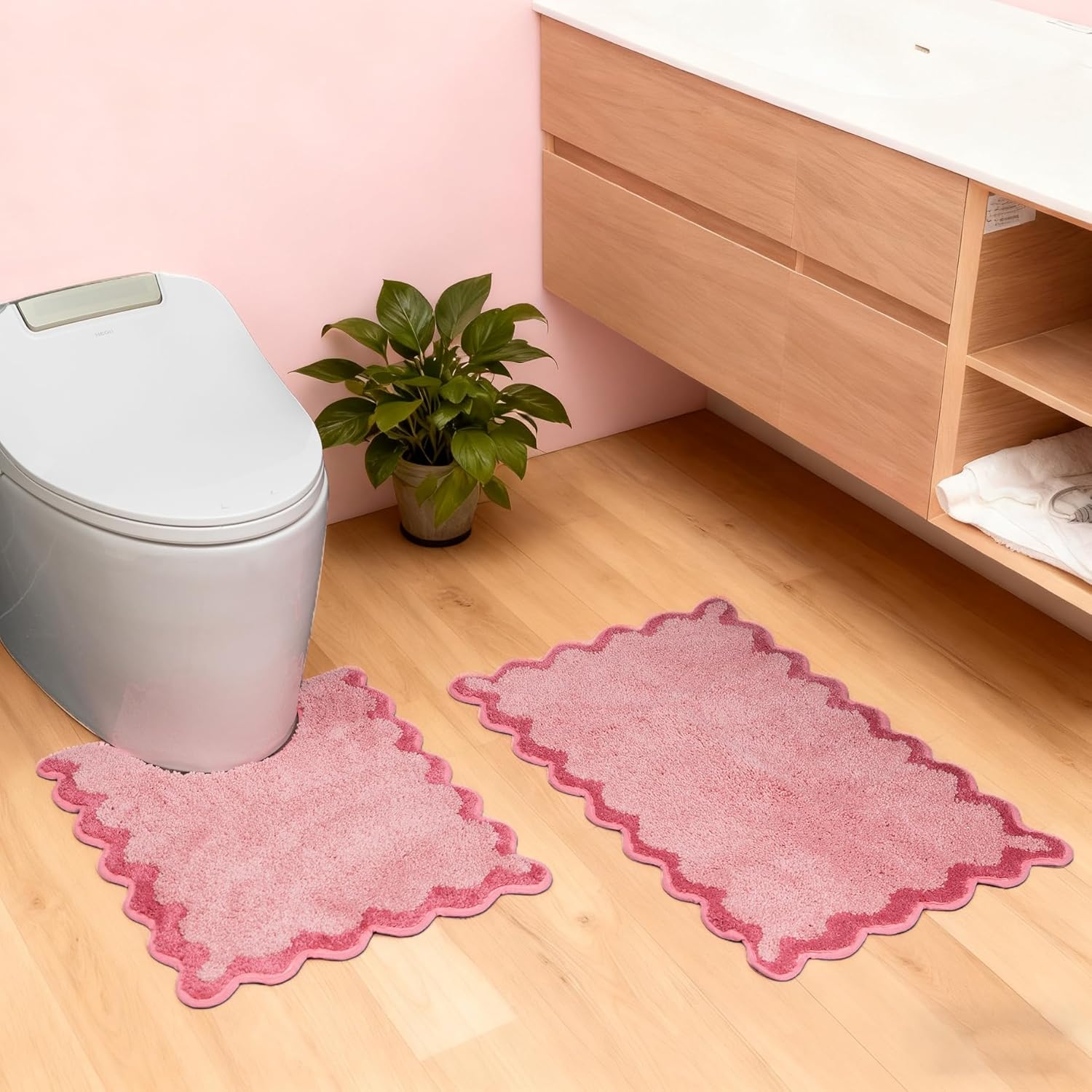 Cute Scalloped Bathroom Rugs Set for Stylish Home Decor
