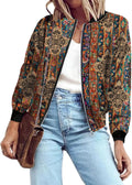 Women's Lightweight Polyester Bomber Jacket - Casual Striped