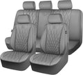 CAR PASS Piping Luxury Leather Seat Covers Full Set - Waterproof Gray