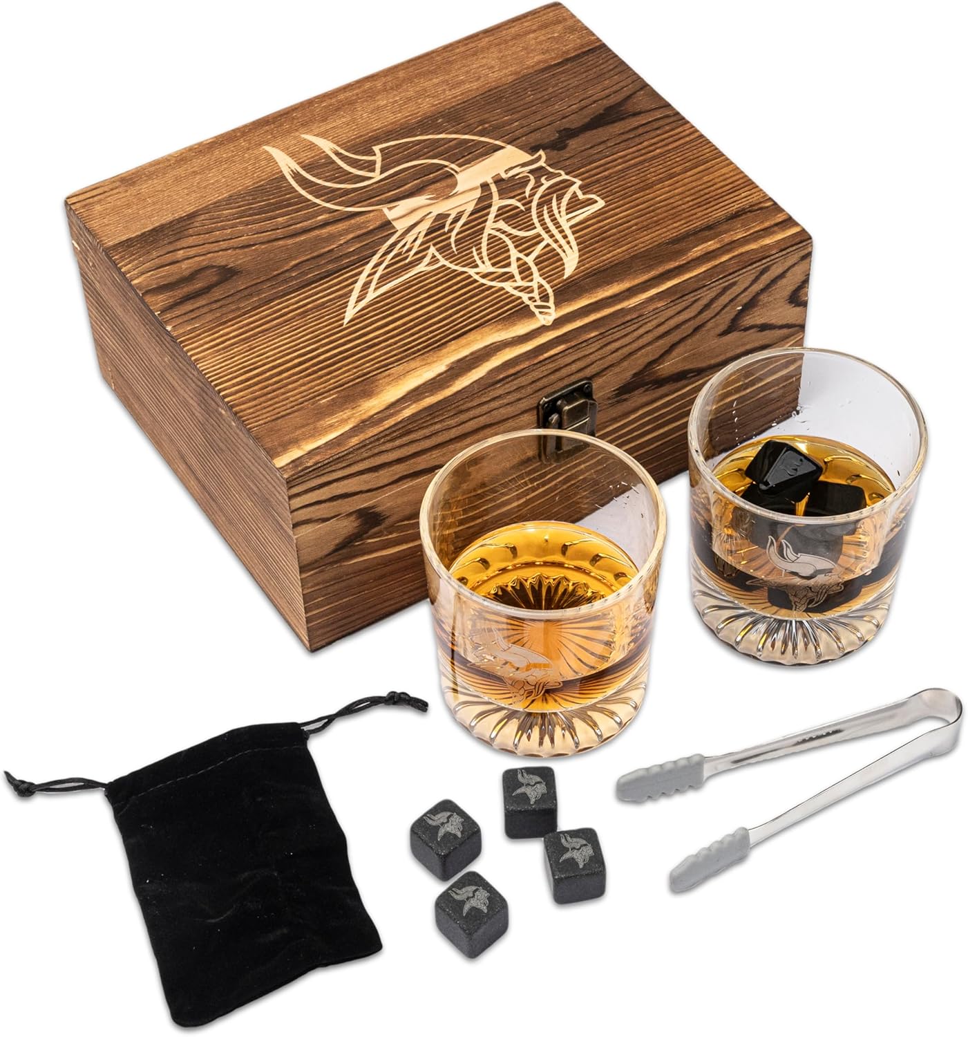 NFL Wood Boxed Drinkware Set with Premium Rocks Glasses