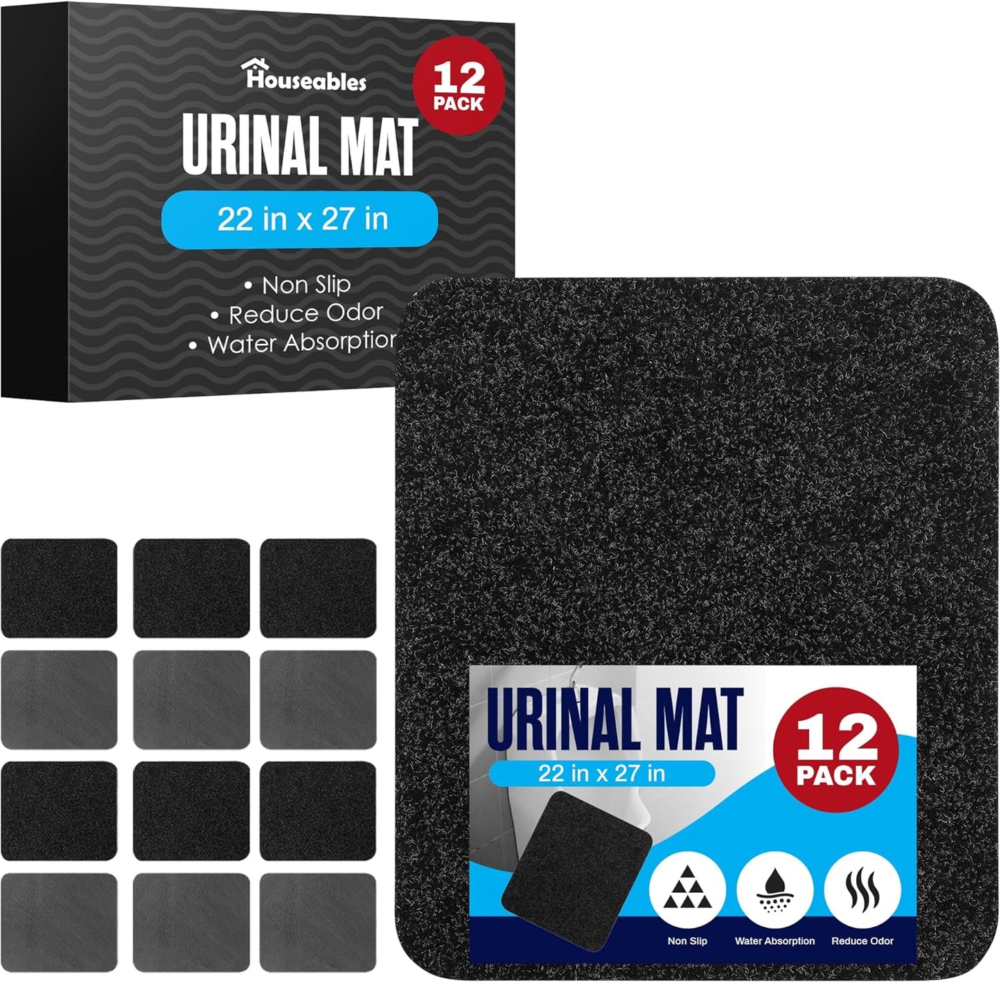 Houseables Urinal Mats for Men Bathroom - 12PK Disposable Floor Pads