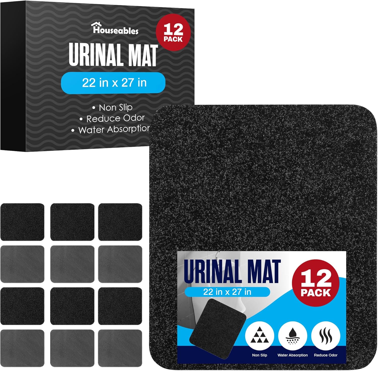 Houseables Urinal Mats for Men Bathroom - 12PK Disposable Floor Pads