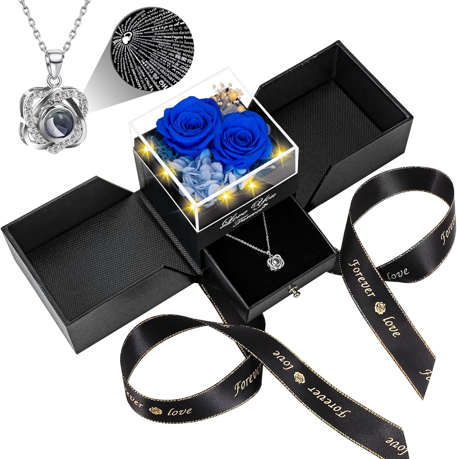 2 Preserved Real Rose Necklace Set - Unique Gifts for Her