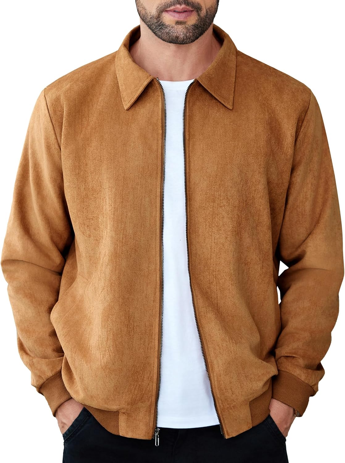 Stylish Men's Casual Suede Bomber Jacket for All Occasions