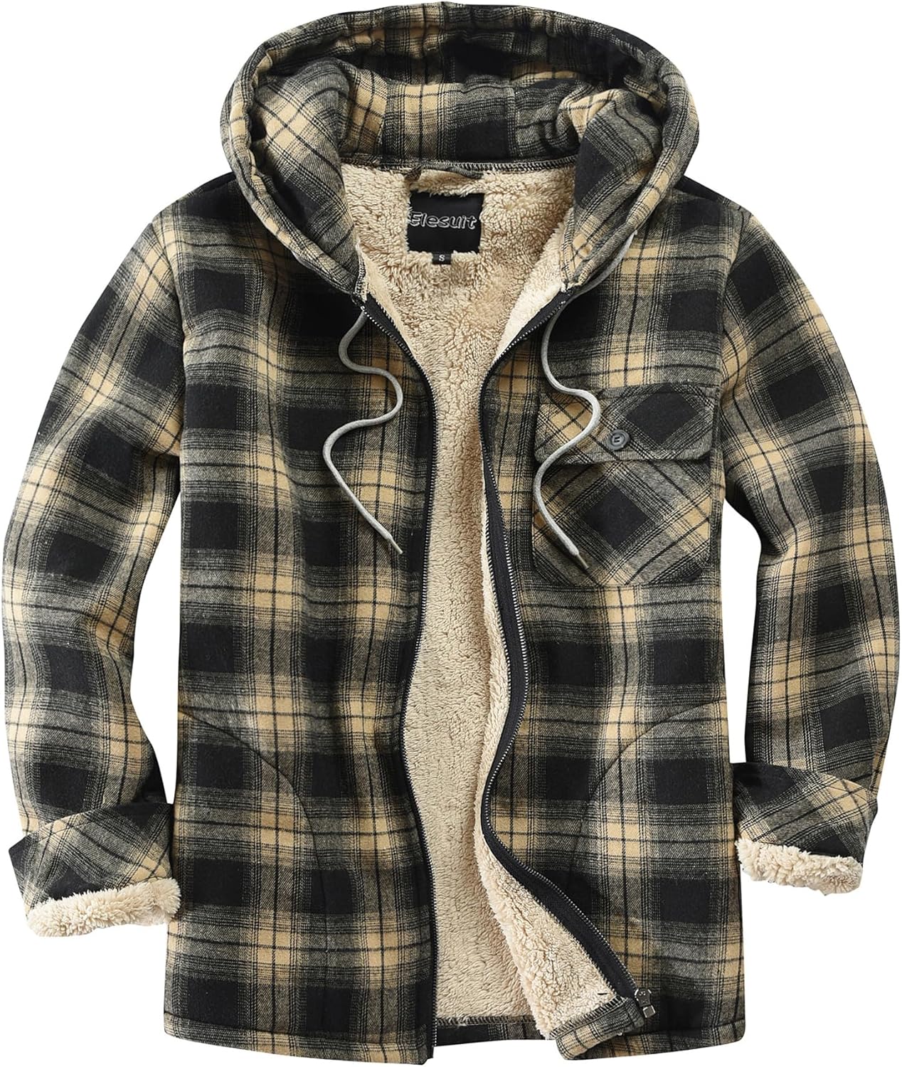 Elesuit Men's Full Zip Fleece Flannel Jacket for Cold Weather