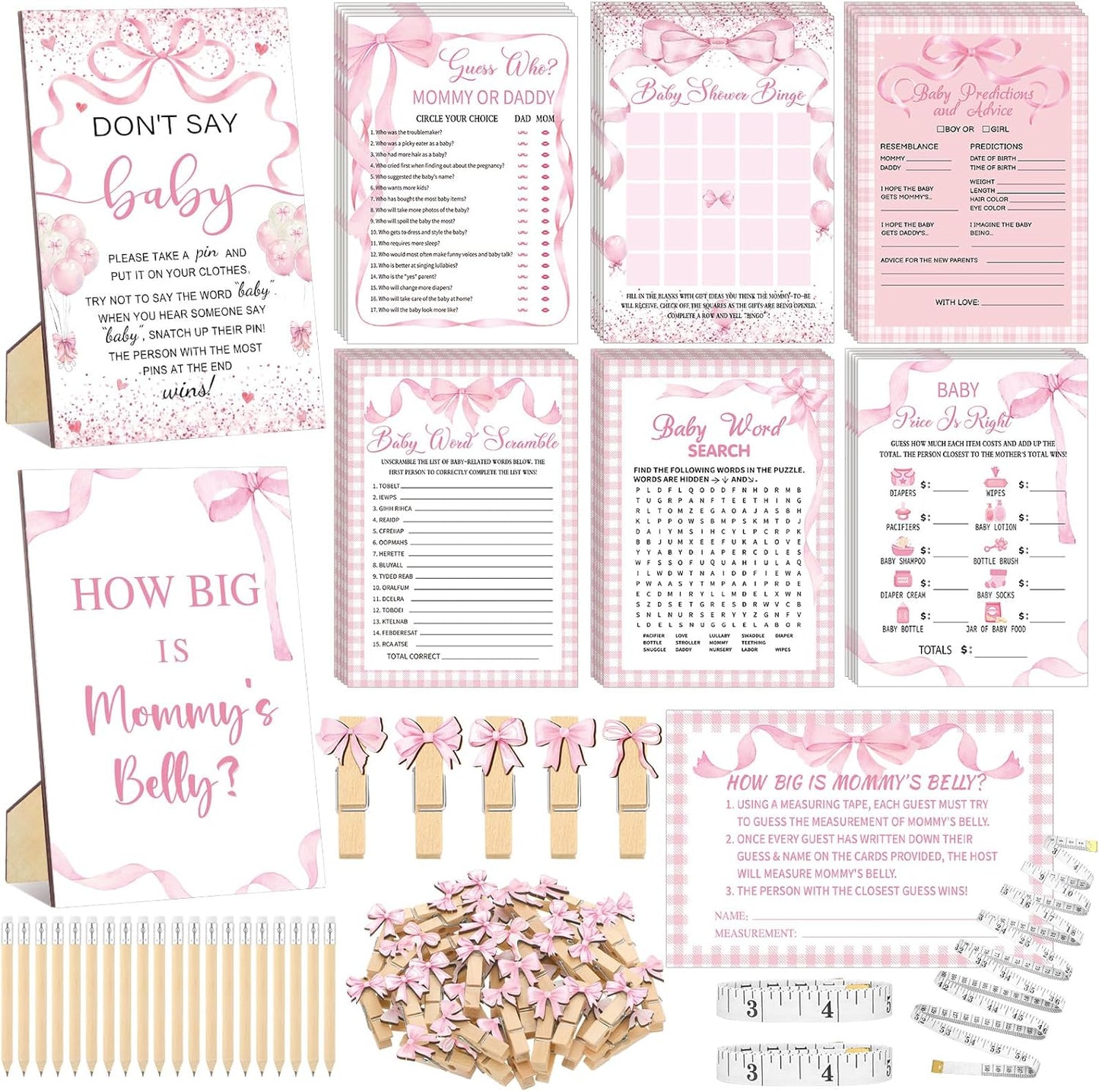 426 Pcs Pink Bow Baby Shower Games Set for Fun Celebrations