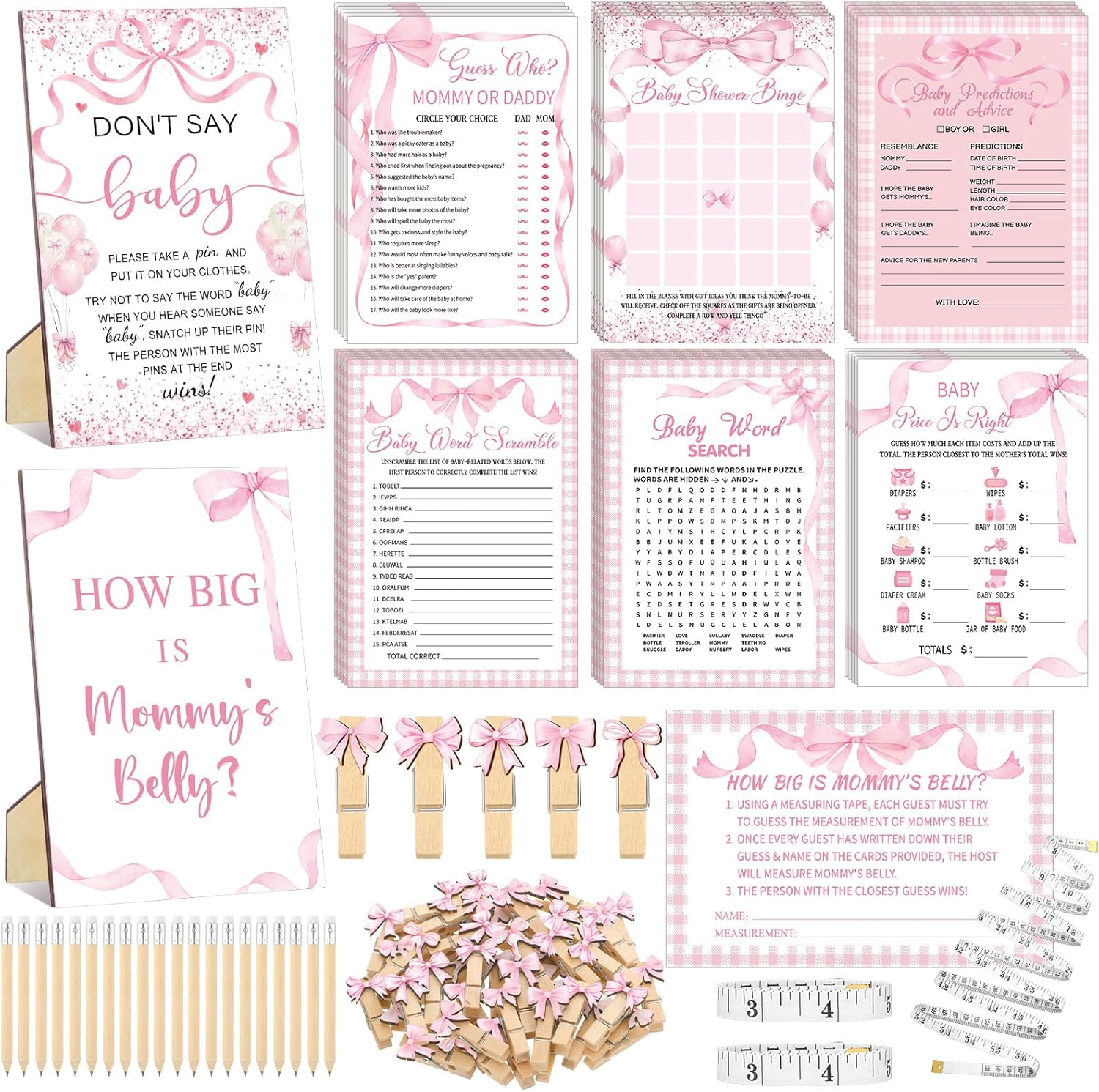 426 Pcs Pink Bow Baby Shower Games Set for Fun Celebrations