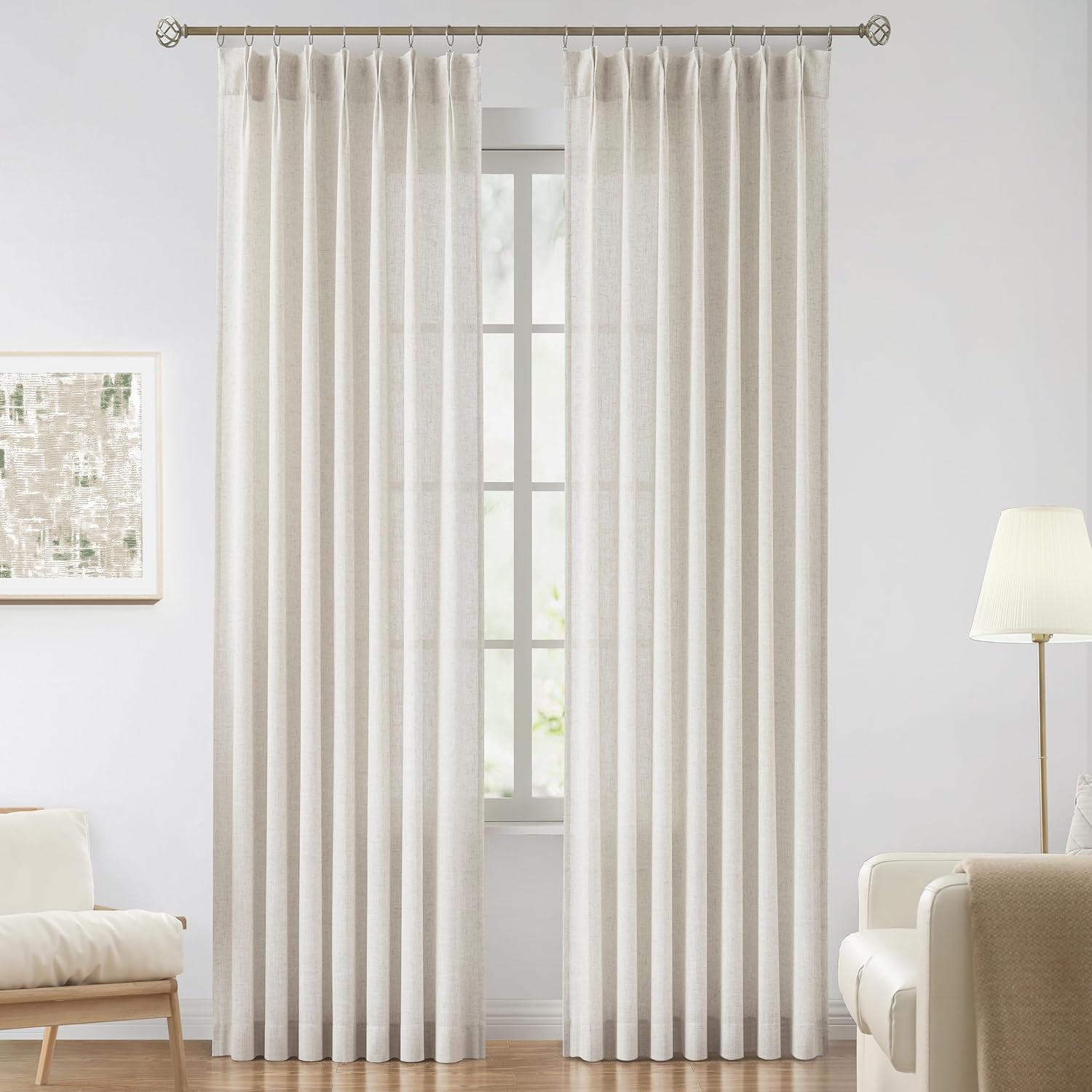 Natural Pinch Pleated Semi Sheer Curtains for Elegant Spaces