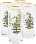 Spode Christmas Tree 15oz Highball Glasses Set of 4 - Gold-Rimmed