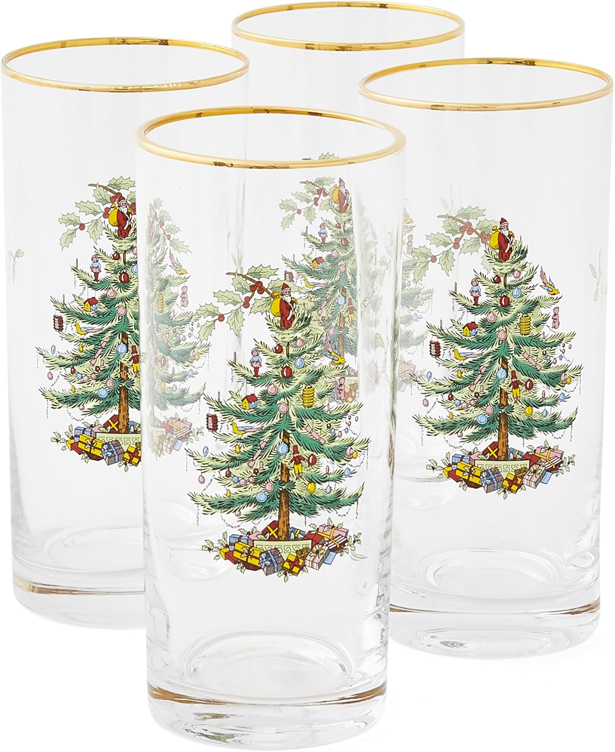 Spode Christmas Tree Highball Glasses Set of 4 for Holidays
