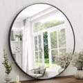 42 Inch Round Bathroom Mirror - Black Metal Frame, Modern Wall Mirror