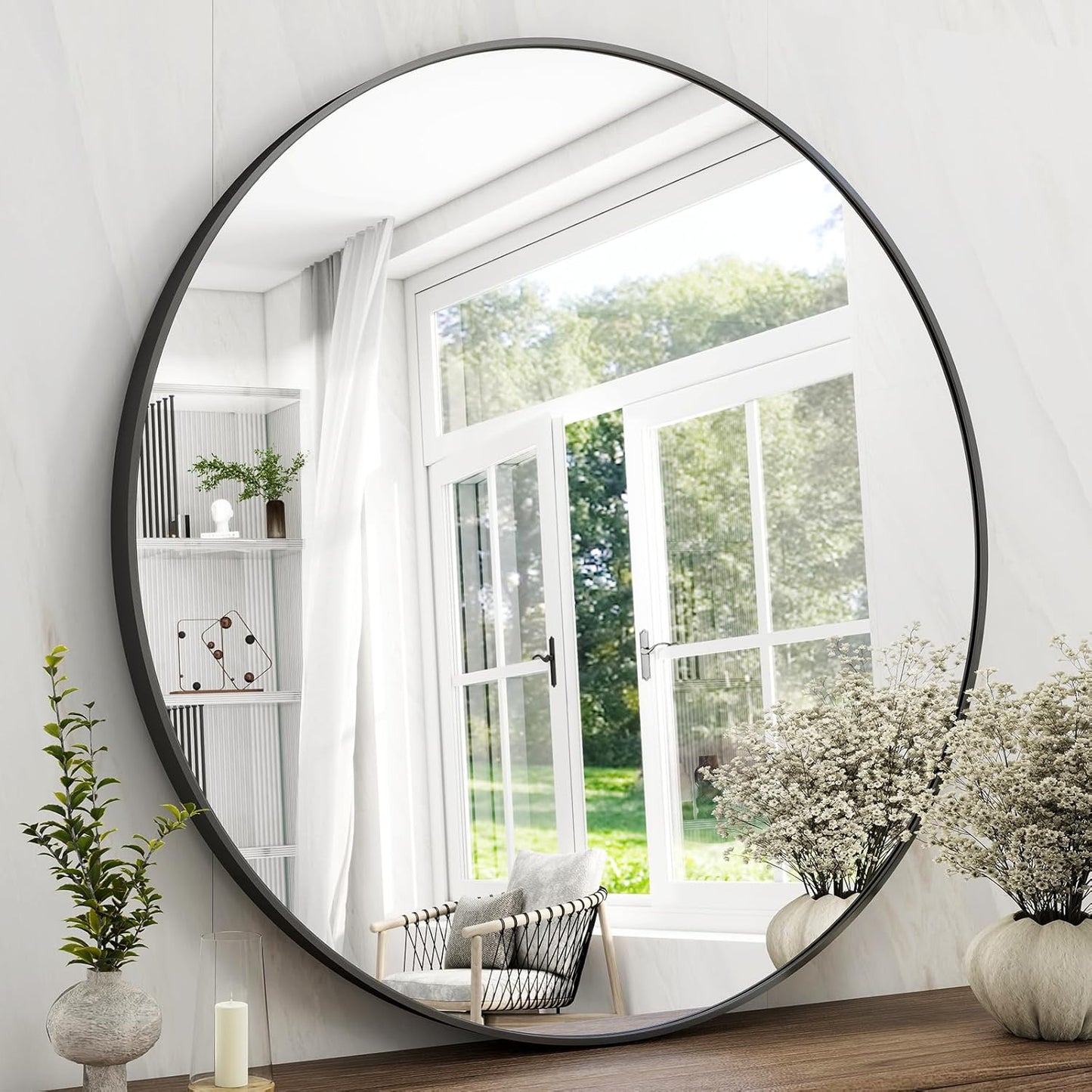 42 Inch Round Bathroom Mirror - Modern Wall Mounted Circle Design