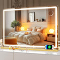 Round Gold LED Makeup Mirror 31.5 in x 22 in - Dimmable Lighted Vanity