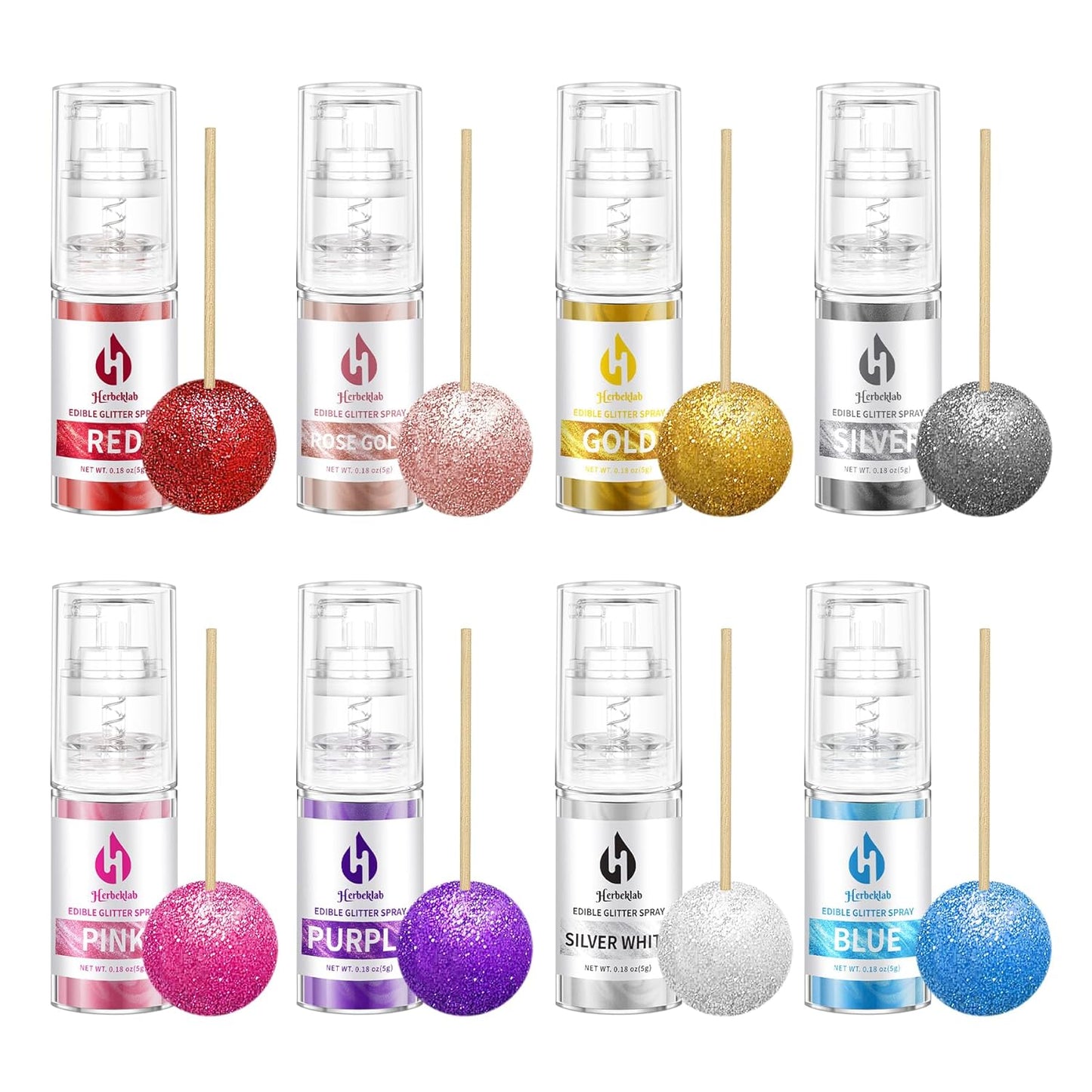 Edible Glitter Spray Set - 8 Colors for Cakes and Drinks