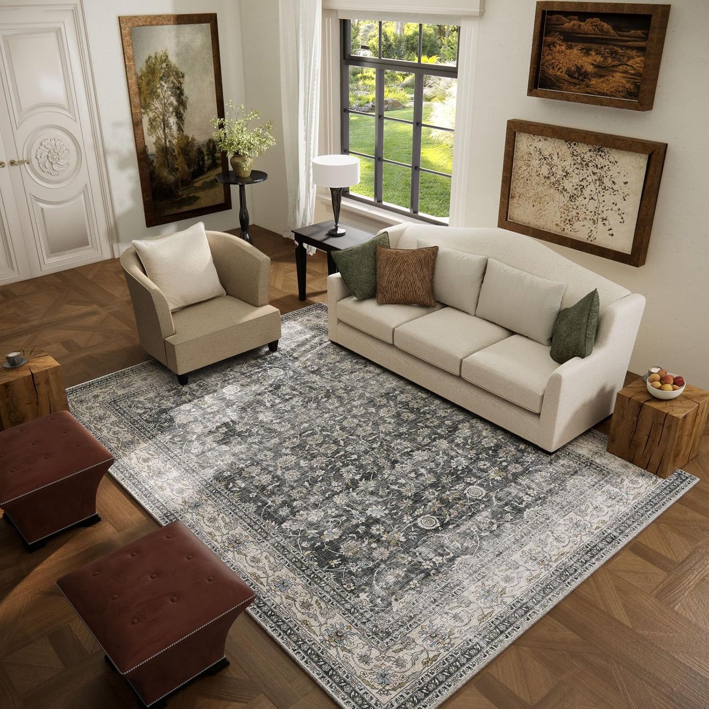 Machine Washable Rugs for Living Room: Vintage Boho Area Rug
