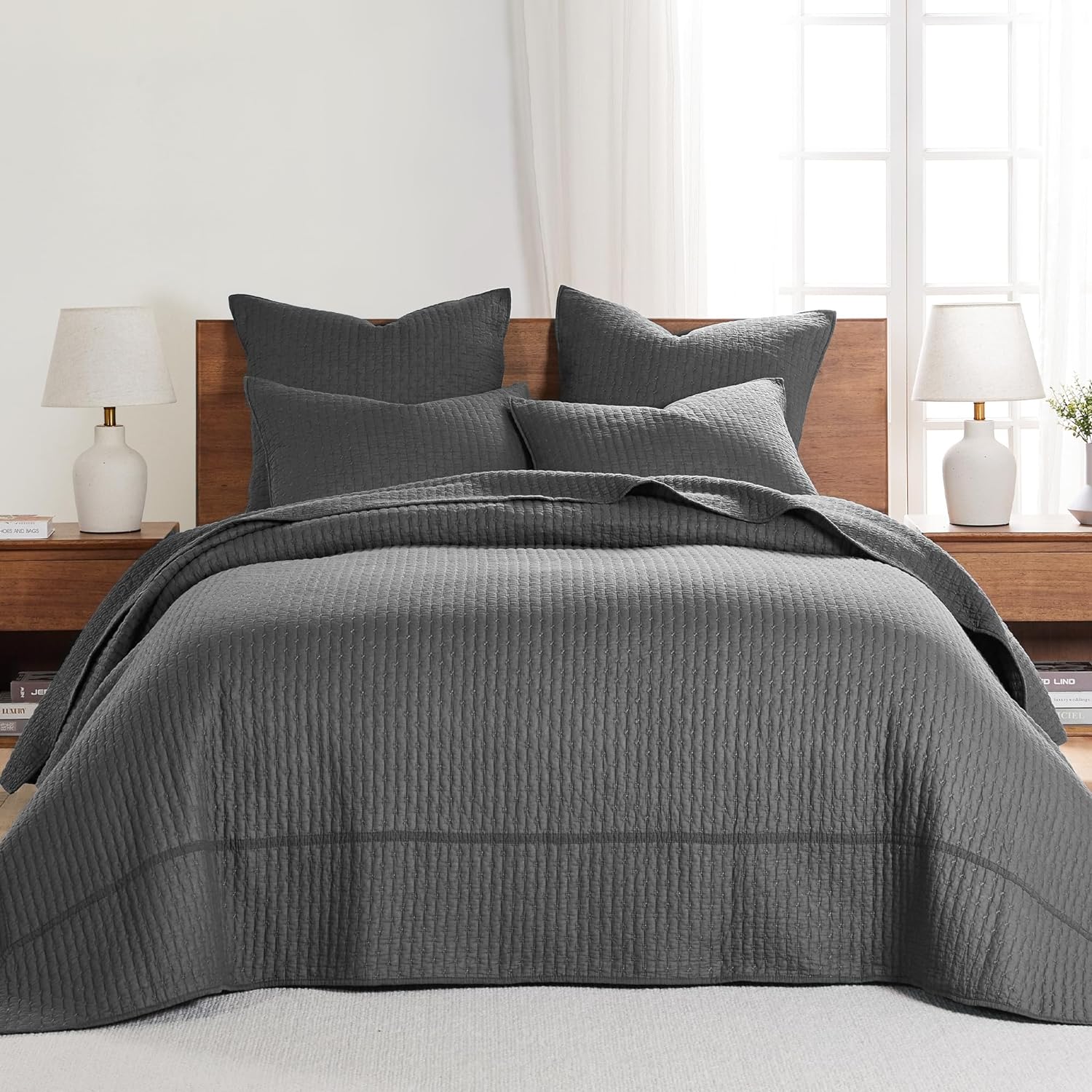 Levtex Home Cross Stitch King Bedspread Set - Charcoal Comfort
