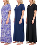 Women's Soft Maxi Nightshirt 3 Pack - V-Neck Short Sleeve Sleep Dress